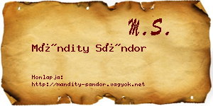 Mándity Sándor névjegykártya